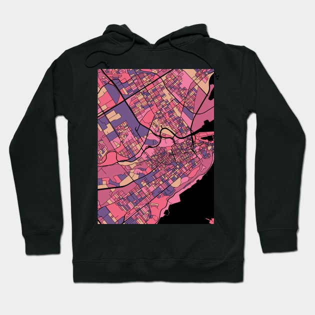 Quebec City Map Pattern in Purple & Pink Hoodie by PatternMaps